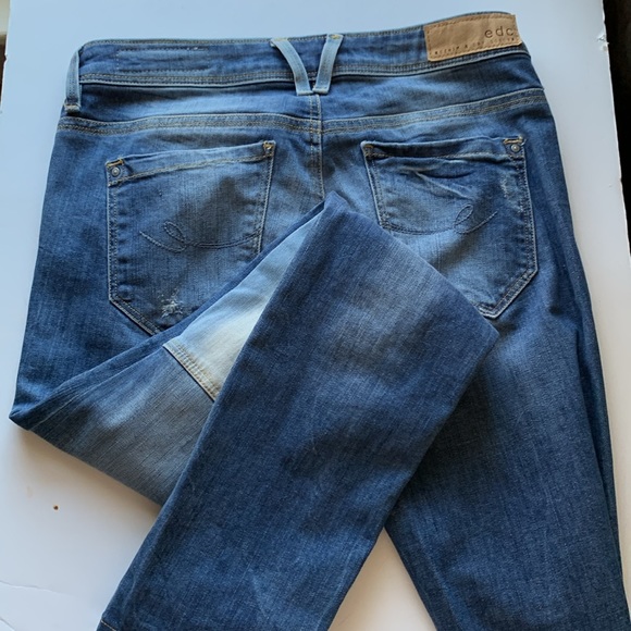edc Denim & Dry Goods by Esprit Colorblock Jeans Light Dark Blue Patch - Picture 13 of 14